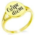 thumbnail image 1 of Stainless Steel Carpe Diem Calligraphy Minimalist Oval Top Polished Statement Ring, 1 of 1