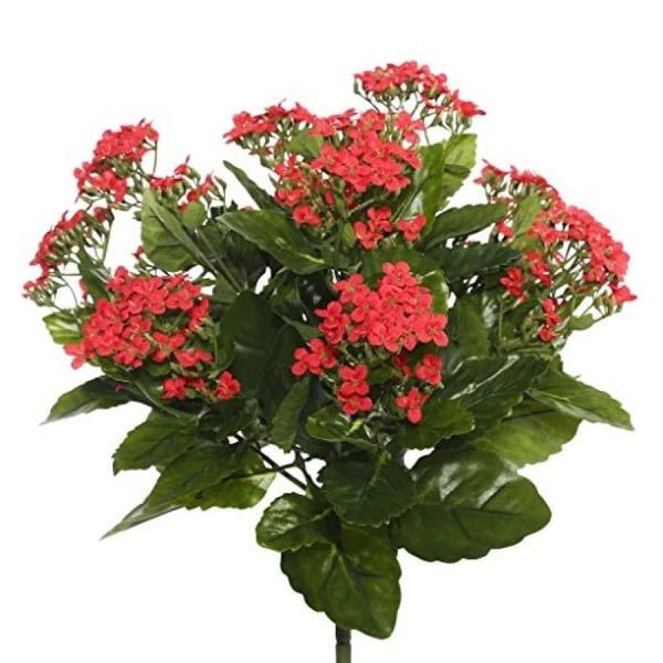 Vickerman 15.5" Red Polyester Kalanchoe Bush With 126 Leaves And 270 Flowers And Buds