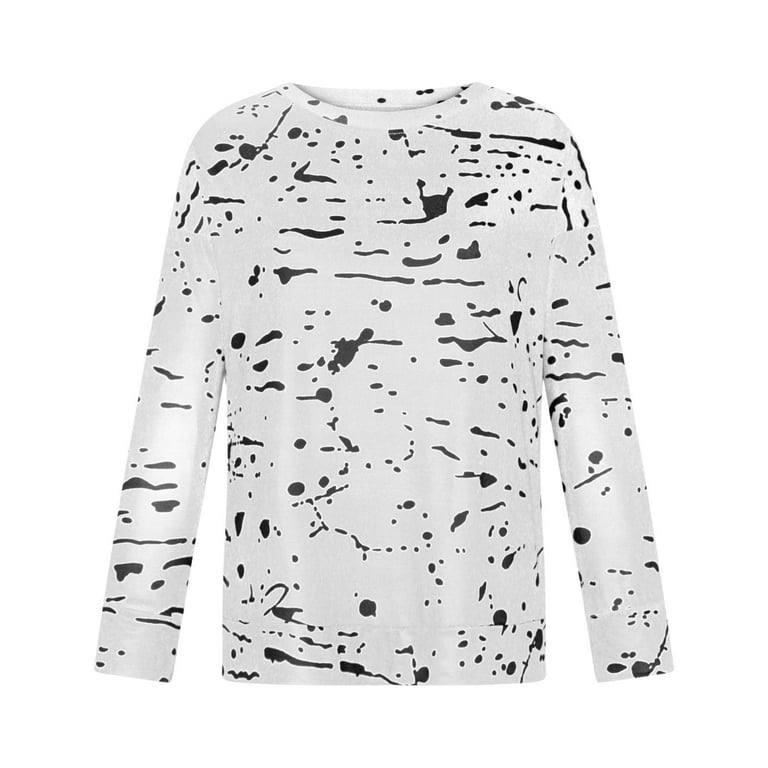 TIANEK Fashion Print Long Sleeve Comfortable Breathable Round-Neck Breast  Cancer Scrub Tops Women Clearance 