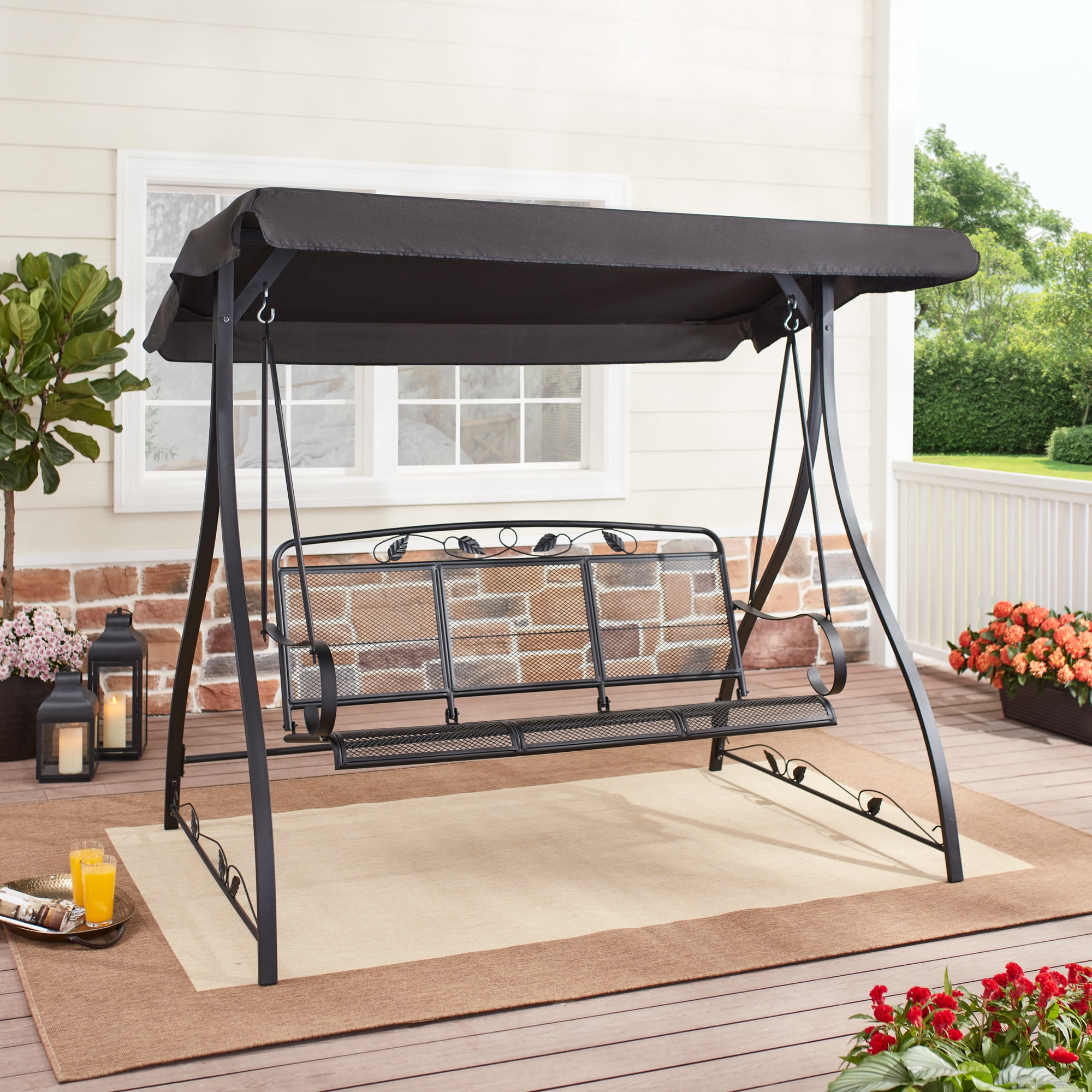 Hot Walmart Mainstays Jefferson 3 Person Steel Porch Swing Black Just 98 Reg 249 