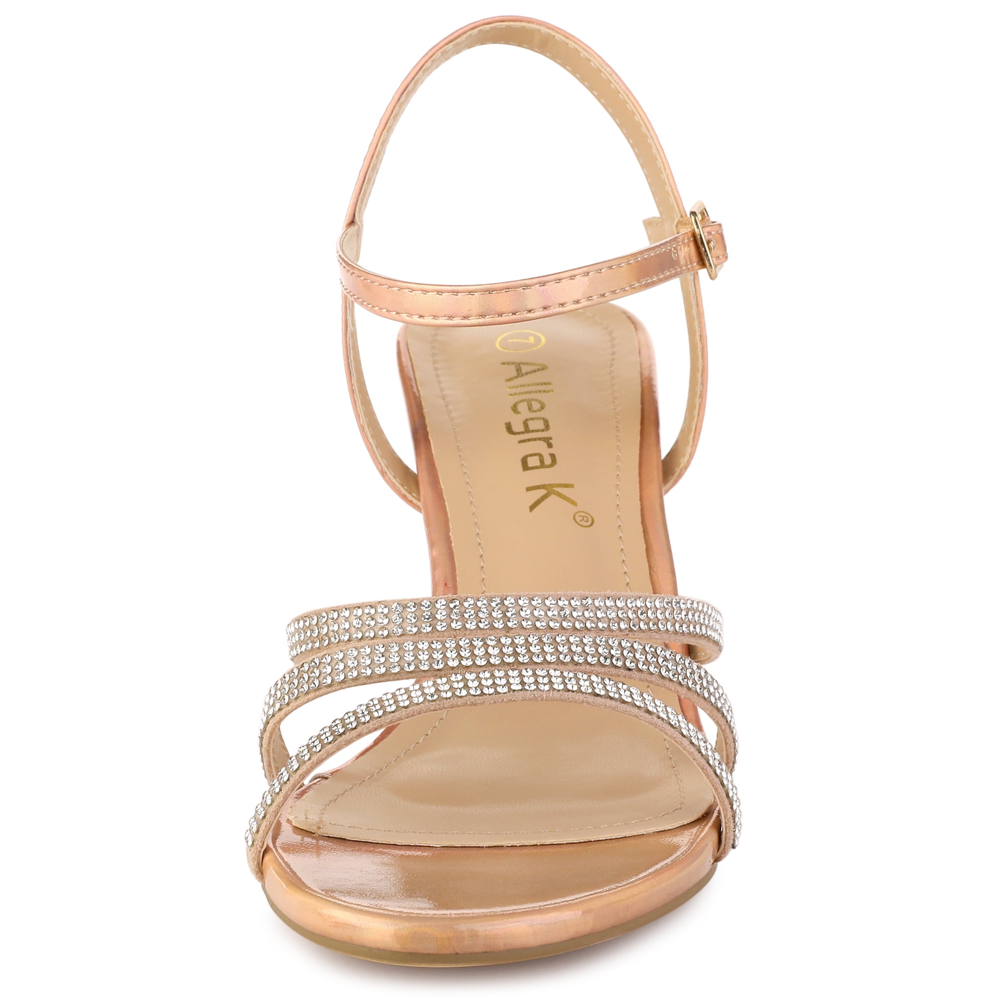 DARING DIVA Women's Ankle Strap Rhinestone Kitten Heel Sandals Rose Gold 7