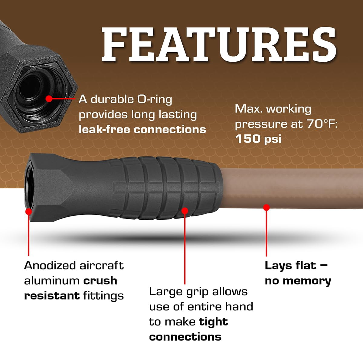 Colors Swivelgrip Garden Hose 5/8 In. X 10 Ft.  Lightweight All-weather Water Durable And Flexible Leak-free Connections Brown Mulch