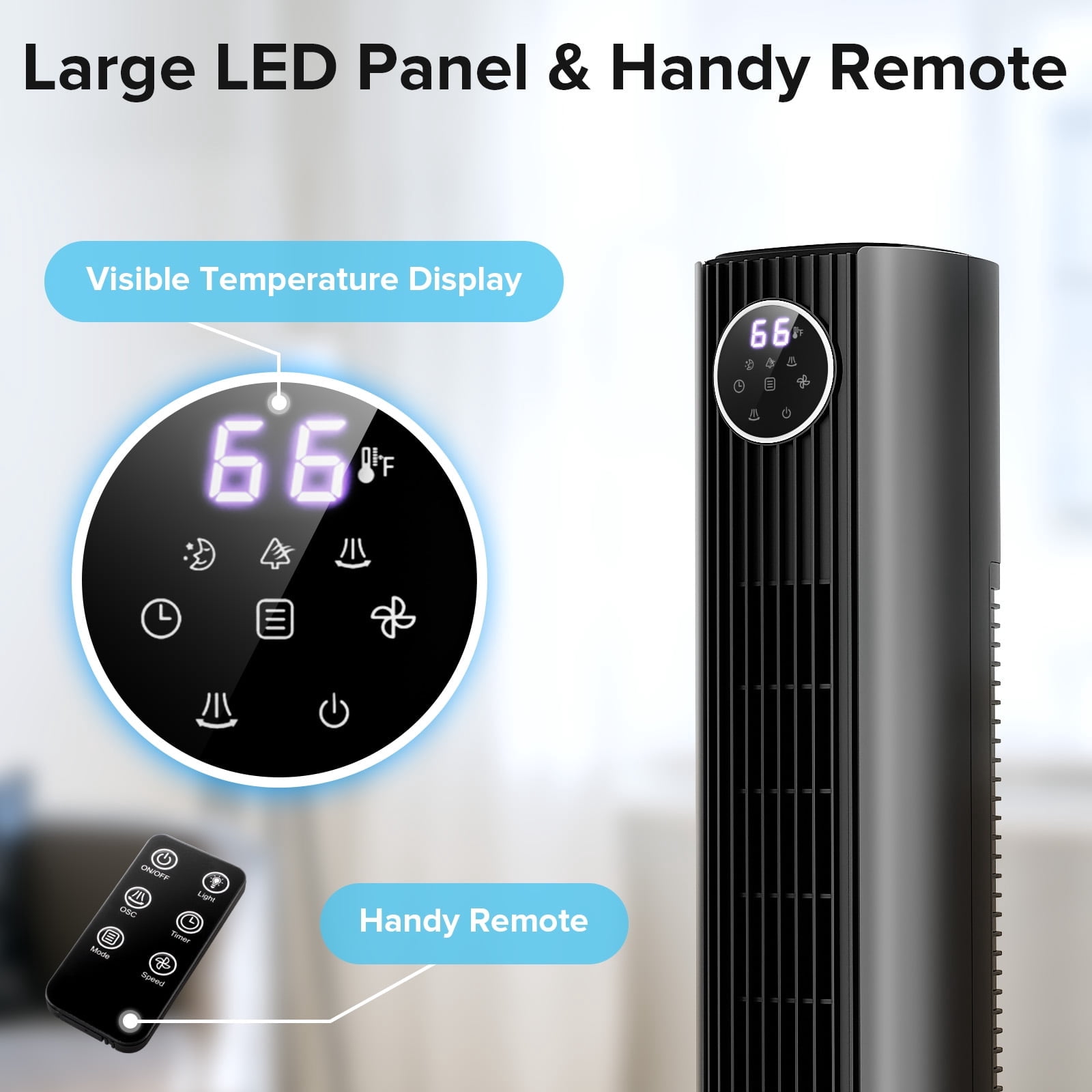 Electactic 35" Oscillating Tower Fan, Bladeless Floor Fan with Remote, 4 Modes & 3 Speeds, 12H Timer, Quiet & Family-Safe, LED Display, 85° Wide Cooling for Bedroom & Home (Gray)
