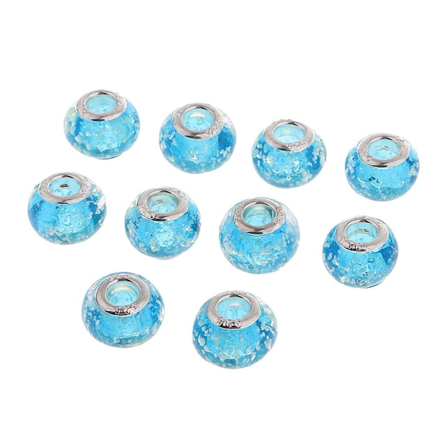 10 cuentas de vidrio de Murano con agujeros grandes de 14 mm para hacer joyas Azul