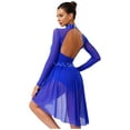 thumbnail image 3 of YiZYiF Womens Sparkly Lyrical Dance Costume Long Sleeve Ruched Backless Figure Skating Dress Leotard Royal Blue L, 3 of 7