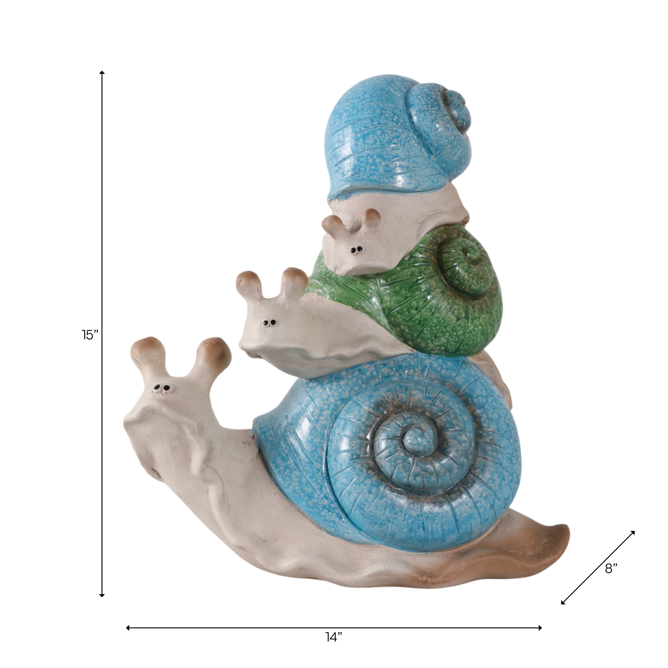 Whimsical Garden Decor Stacked Snail Sculpture - Front Porch Accent and Outdoor Decor for Backyard or Patio Setting - Yard Statue Art for Flower Bed, Planters, or Walkway Display - 15", Ivory & Blue