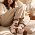thumbnail image 4 of Thanksgiving Coral Fleece Crew Socks, Mid Calf Plush Cozy Socks With Heart And Mushroom Pattern, Soft Fuzzy House Socks For Women, Cute Autumn Winter Warm Slipper Socks, Funny Holiday Gift Socks (G), 4 of 5