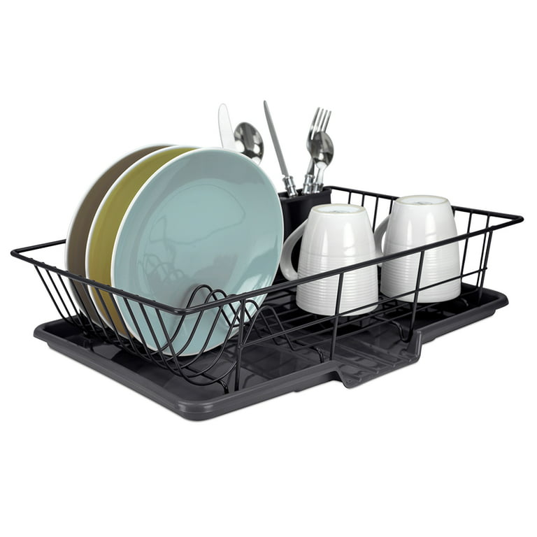 Dish Drying Rack, iSPECLE Dish Drainer with Tray Utensil Cup, for Small  Household Kitchen Counter, Black, 16.5X 12.0 X 4.3inch