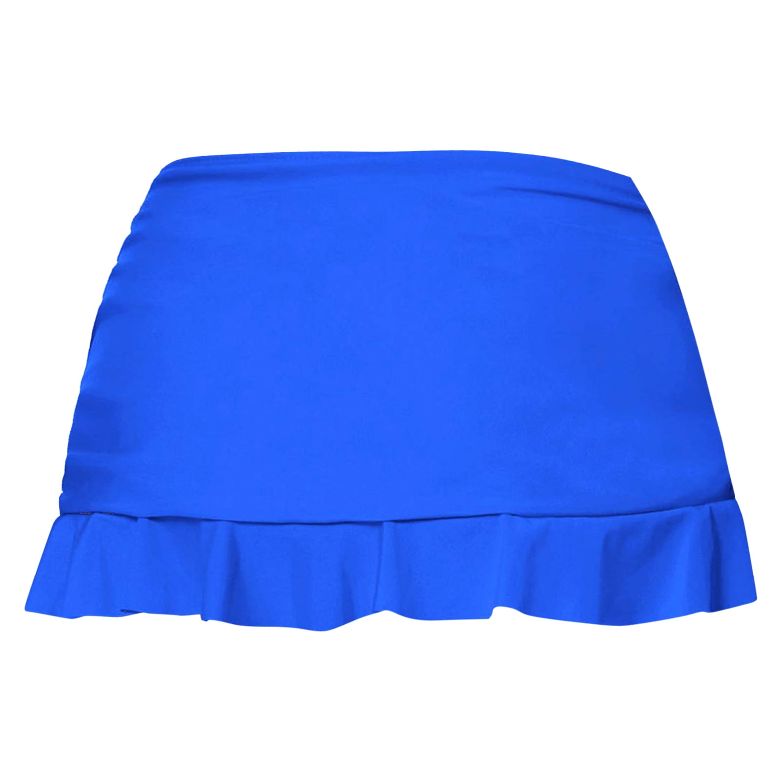 EliteGoogv Women One Piece Swim Bottoms High Waist Ruched Ruffle Hem Skirted Style Solid Color Modest Tummy Control Beach Swimwear Briefs,Blue,XL