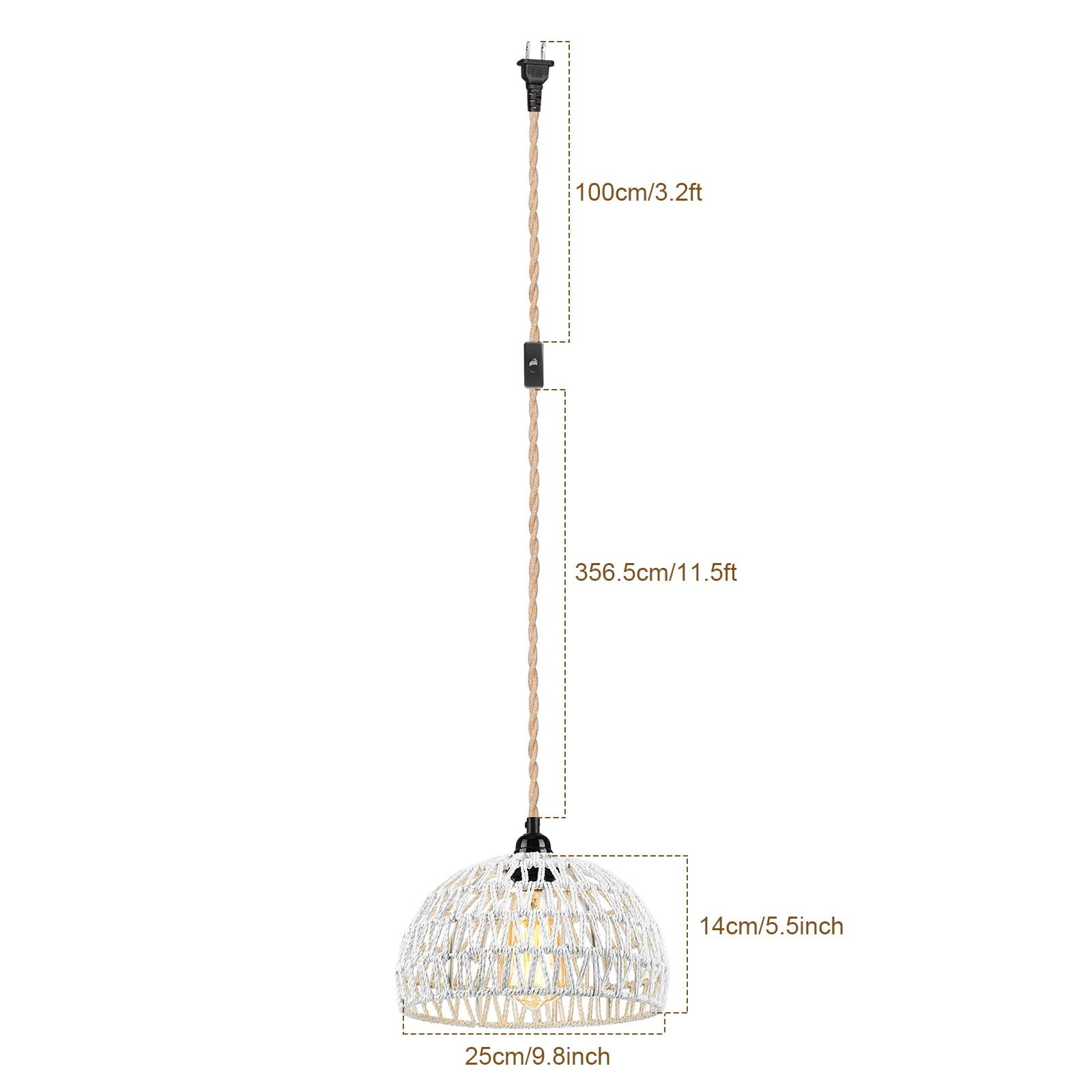 IC INSTANT COACH 1-Light Pendant Light, Dense Paper Birch Woven Basket Chandelier with Twist Hemp Hanging Cord E26 Plug in Coastal Pendant Light Fixtures for Dining Room Living Room Kitchen Island Foy