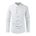 thumbnail image 3 of IYTR Mens Button Up Shirts Long Sleeve Solid Color Stand Collar Casual Shirts (White,XL), 3 of 6