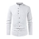 thumbnail image 1 of Blusa y camisa de manga larga con cuello vuelto para hombre, de lino sintético, con botones y manga larga, estilo deportivo informal para playa, blusa de lino para hombre, 1 of 7