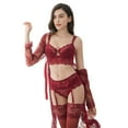 thumbnail image 3 of Women Push Up Embroidery Bras Set Lace Lingerie Bra Panties Garter Stocking 7PCS, 3 of 5