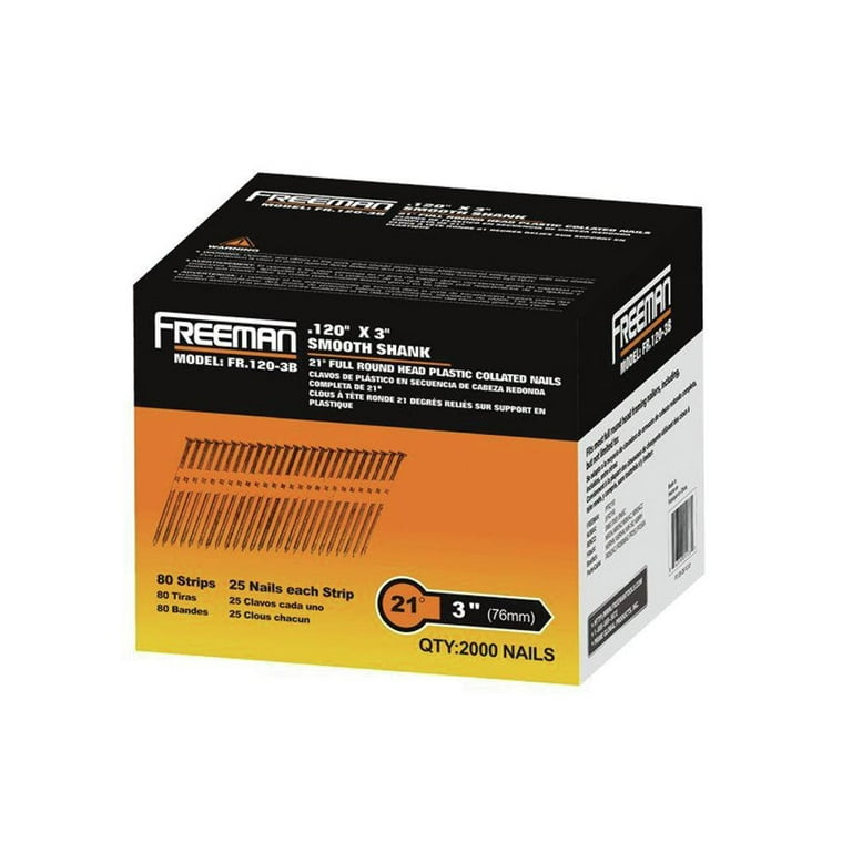 Freeman FR.120-3B 3 Inch 21 Degree Framing Nails, 2000 Count Freeman FR.120-3B 3 Inch 21 Degree Framing Nails, 2000 Count