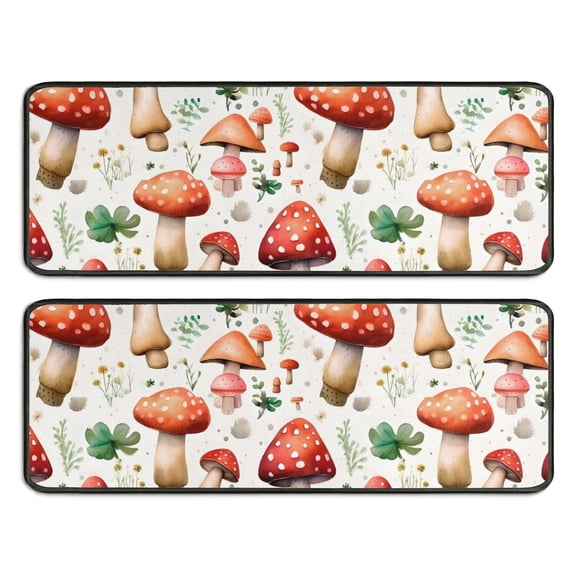 Kitchen Rugs Sets Of 2,Red Mushroom Clover White Pattern Anti Fatigue Kitchen Mat Rugs Non Slip Washable,Decorative Kitchen Floor Mats for Kitchen,Sink,Laundry,17"x47" 17"x47"