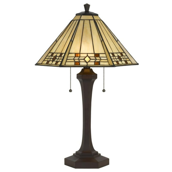 Cal Lighting Tiffany Resin Table Lamp with Stained Glass Shade/Matte Black Base