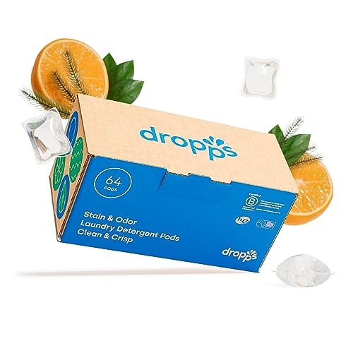 Dropps Stain & Odor Laundry Detergent Pods: Clean & Crisp 64 Count HE Compatible + All Washers Cold Wash + All Temperatures Tackles Tough Odors Low Waste Packaging
