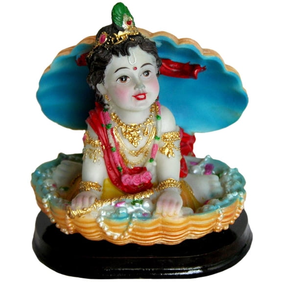 Krishna Statue 4" Lord krishna in a Clam Shell (Y152)