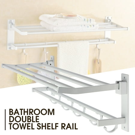 Wall Mounted Towel Rack Bathroom Hotel Rail Holder Storage Shelf Aluminum Canada - Wall Mounted Bathroom Shelf Unit Towel Rail Rack