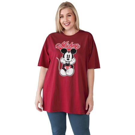 Women's Plus Size Mickey Mouse Varsity T-Shirt - Cardinal Red