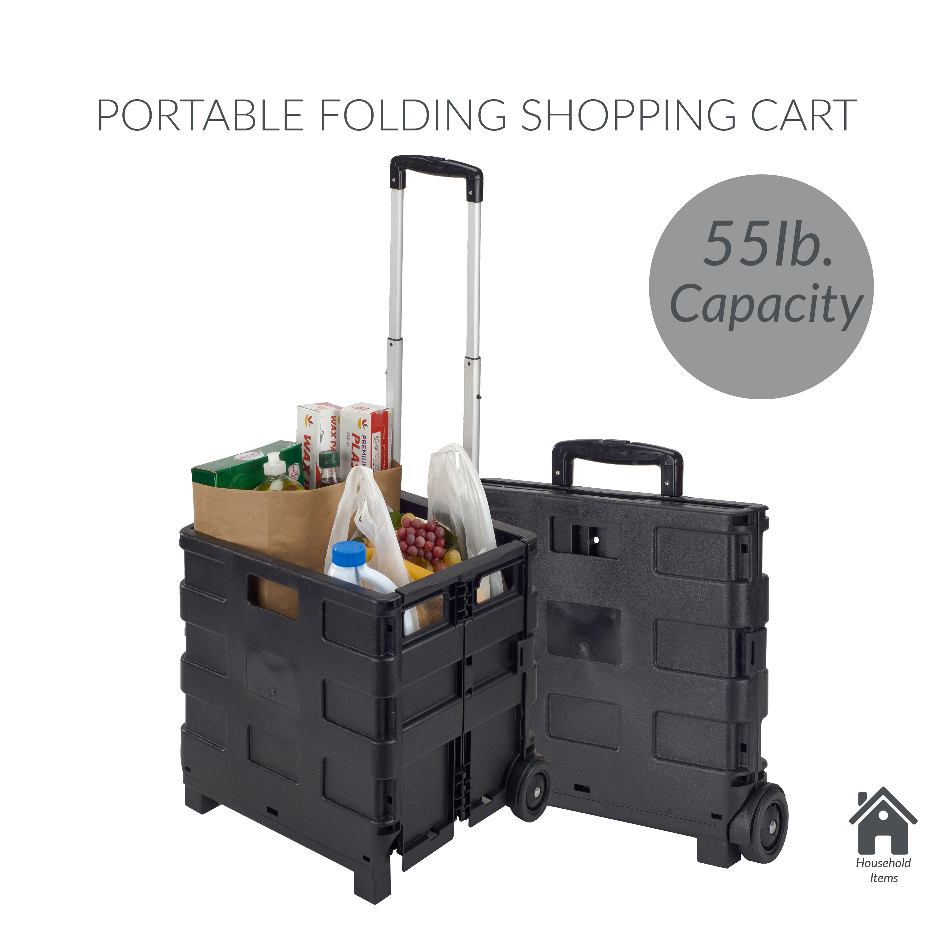 Simplify Tote Bin Collapsible Utility Cart, Plastic, Black, 15" x 13" x 14.2" - image 3 of 9