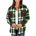 thumbnail image 1 of Penkiiy Women's Flannel Plaid Shacket Long Sleeve ButtonShirts Jacket Coats With Pockets Color Block Coat S Green, 1 of 8
