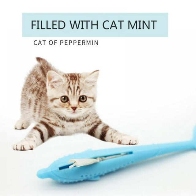Promotion/ Cat Fish Shape Toothbrush With Catnip Pet Eco-Friendly Silicone Molar Stick Teeth Cleaning Toy For Cats