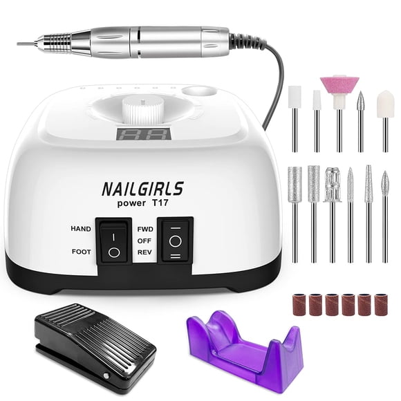 NAILGIRLS Nail Drill, Professional 35000RPM Electric Nail Drill Machine Adjustable Speed, Low Noise, Electric Nail File Drill for Gel Nails Acrylic Natural Manicure Tools 11 Bits