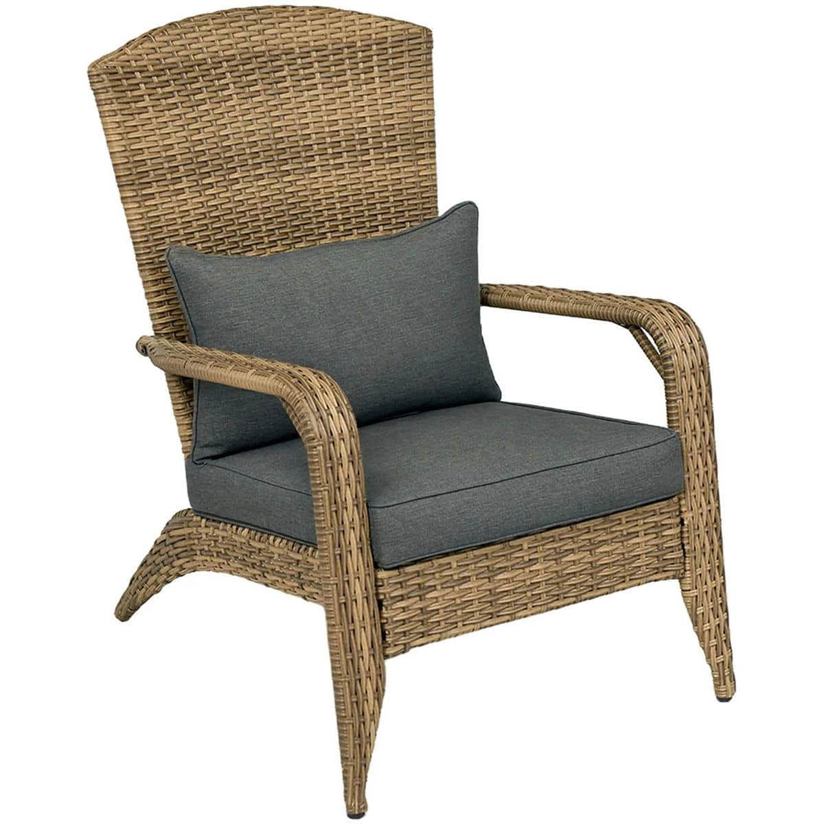 Spaco Patio Adirondack Chair with Rattan Wicker, Rattan Chair with Soft Cushions and Tall Curved Backrest for Outdoor, Charcoal Gray