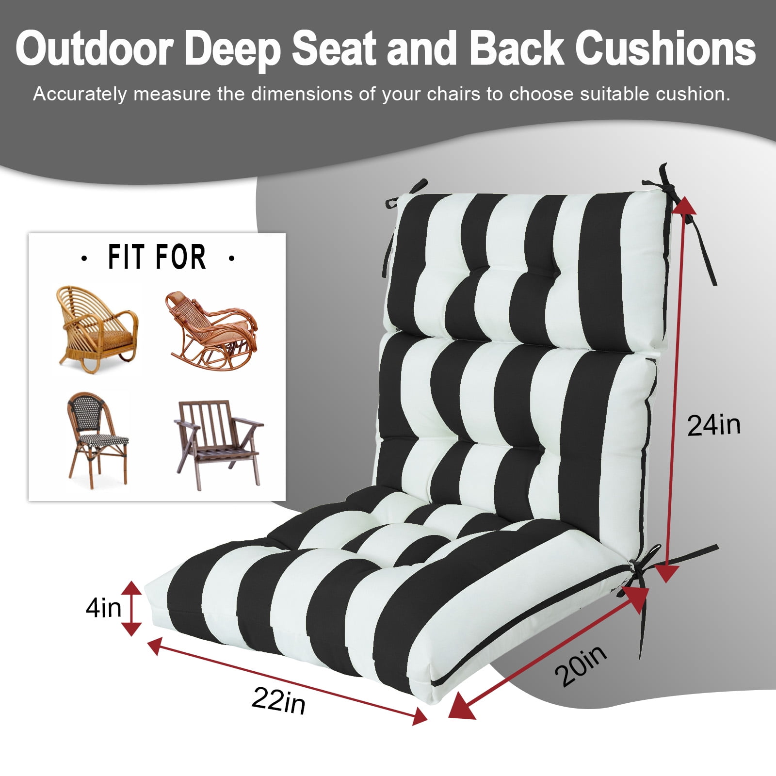 PUKNLY Outdoor Deep Seat Cushion Set, 44x22 in Waterproof Fade Resistant Patio Furniture Cushions