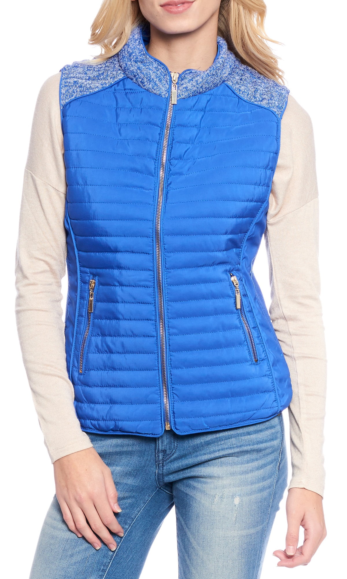 Ladies Quilted Spring Lightweight Vest with Cotton Melange Shoulder