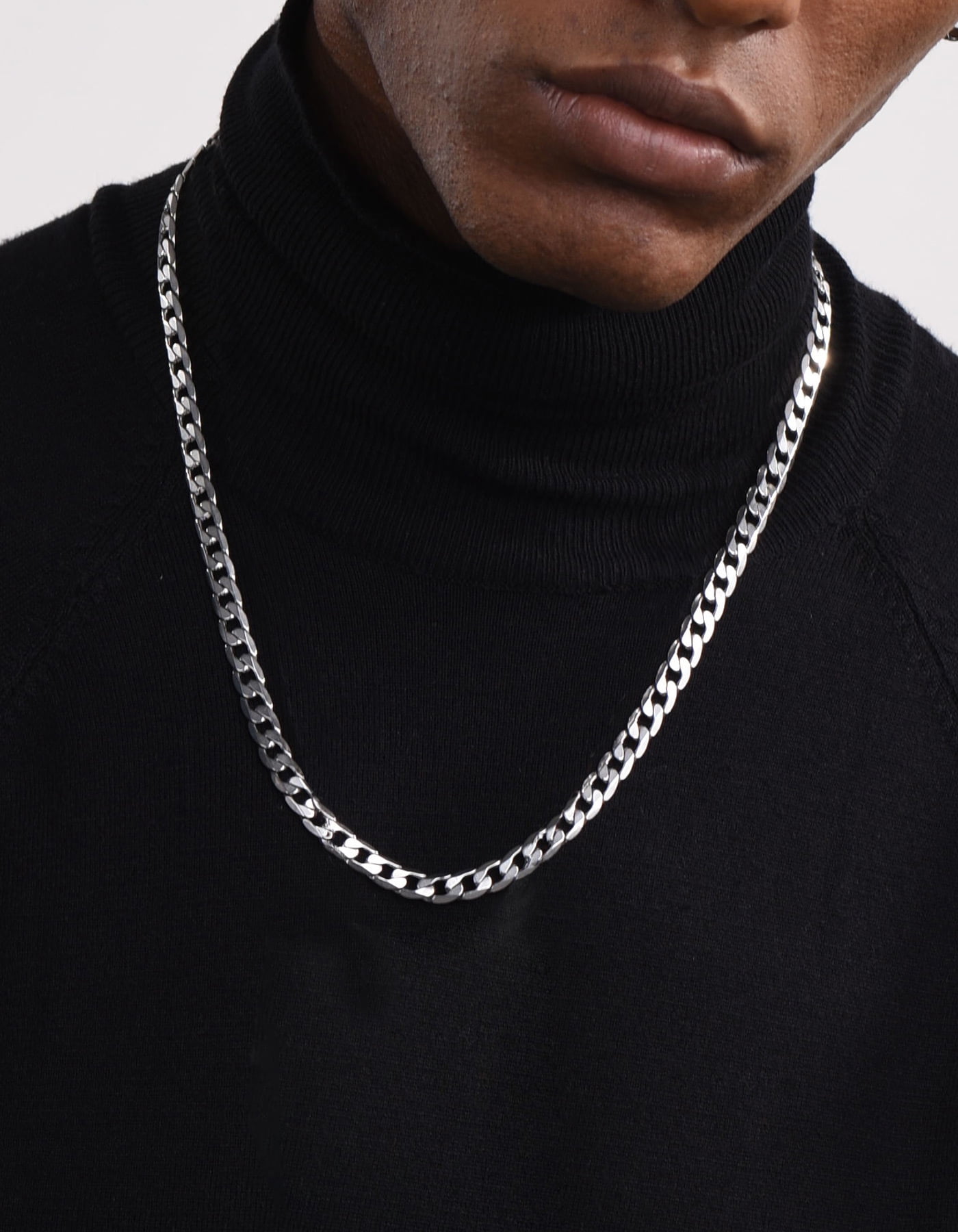 ChainsHouse Mens Necklaces Cuban Link Chain Silver Necklace for Men Women Stainless Steel 6mm Chunky Chains Hiphop Men Jewelry Gift, 28 inches