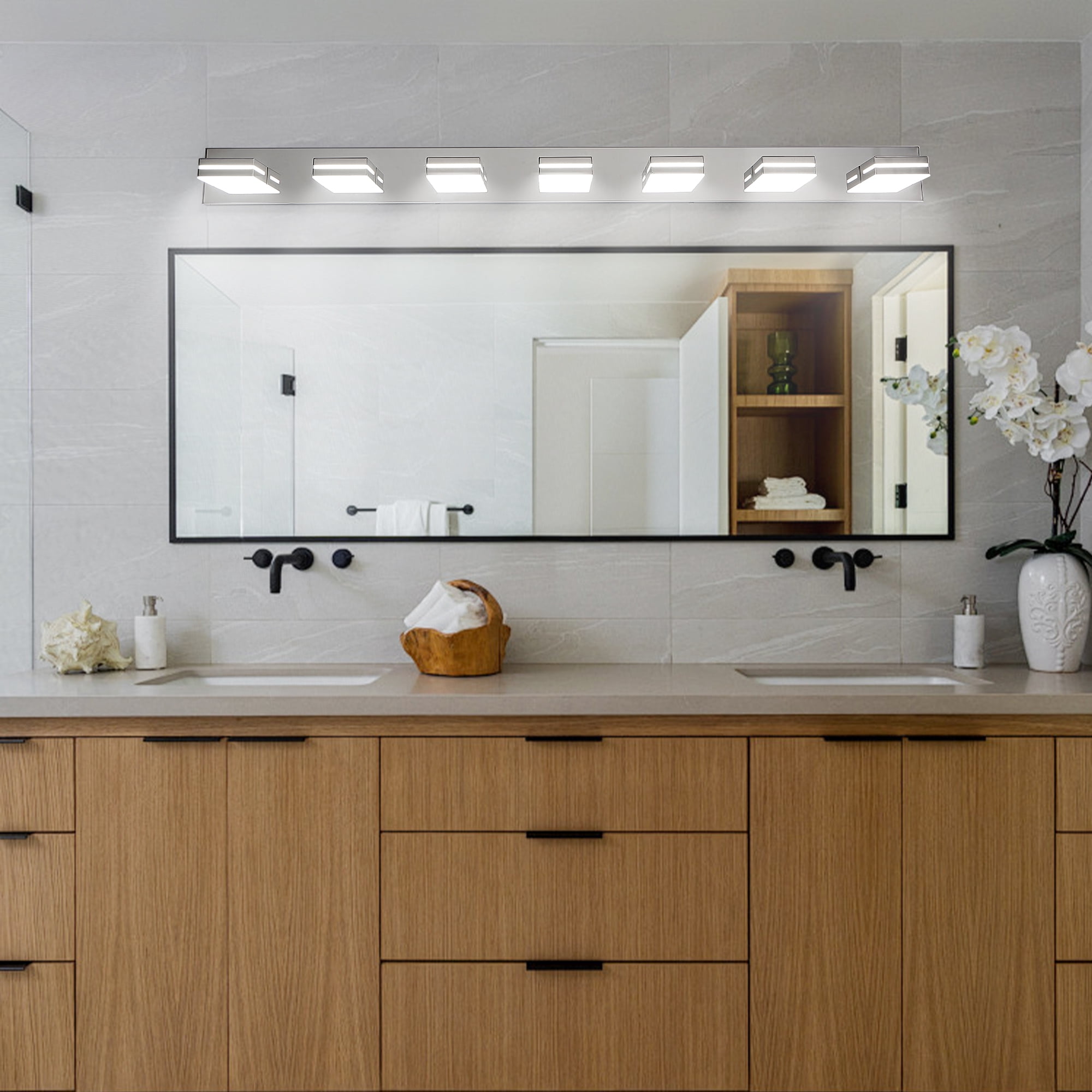 Leumius Modern 7-Light LED Vanity Light, Sleek Minimalist Design, Energy-Efficient, Easy to Install Wall Sconce for Mirror, Bathroom, Bedroom and Hallway Chrome