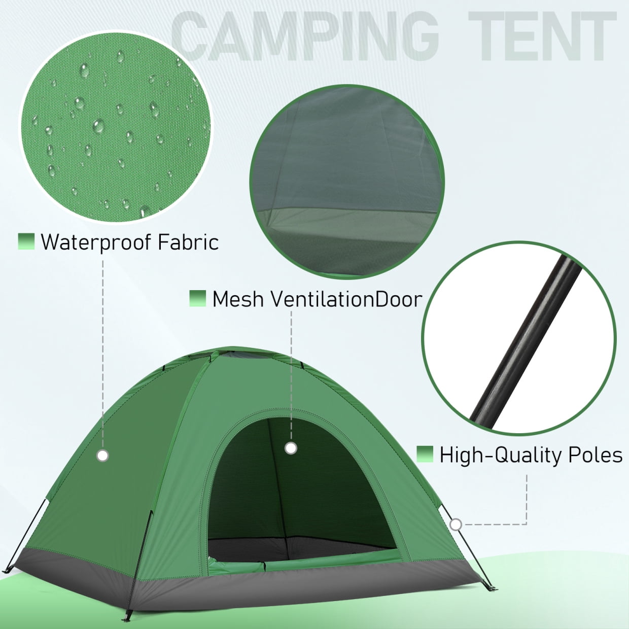 3-4 Person Dome Tents for Camping,Waterproof Camping Tent with Mesh Ventilation Door and Carrying Bag,Easy Set Up,Lightweight Portable Backpacking Tent for Family Camping,Hiking,Traveling,Green