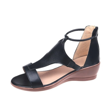 

Tangnade Casual Shoes Summer Womens Open Toe Platform Casual Shoes Solid Color Zipper Wedges Sandals