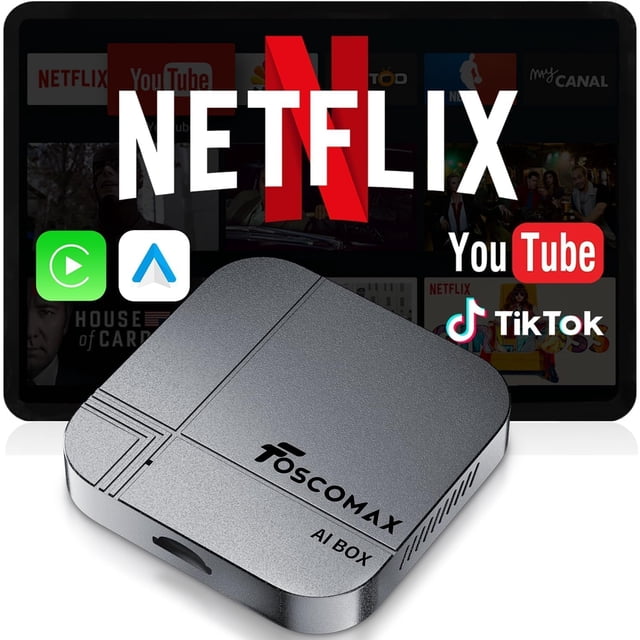 Magic AI Box-Wireless Carplay Adapter & Android Auto with Streaming Netflix YouTube TikTok, Dual-Band WiFi, TF Card Offline Playback, Video Entertain