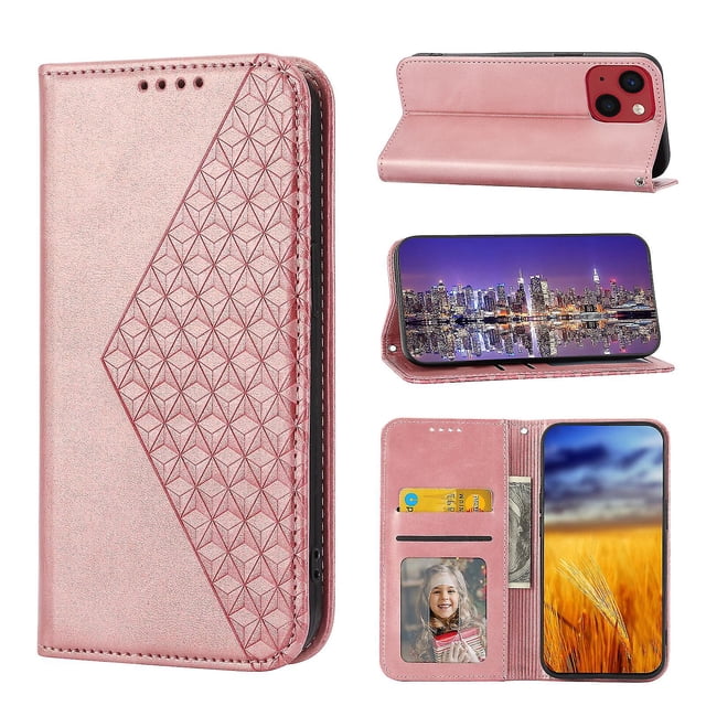 Funda de piel sintética estilo empresarial para iPhone 14 Plus con tarjetero Lenyard