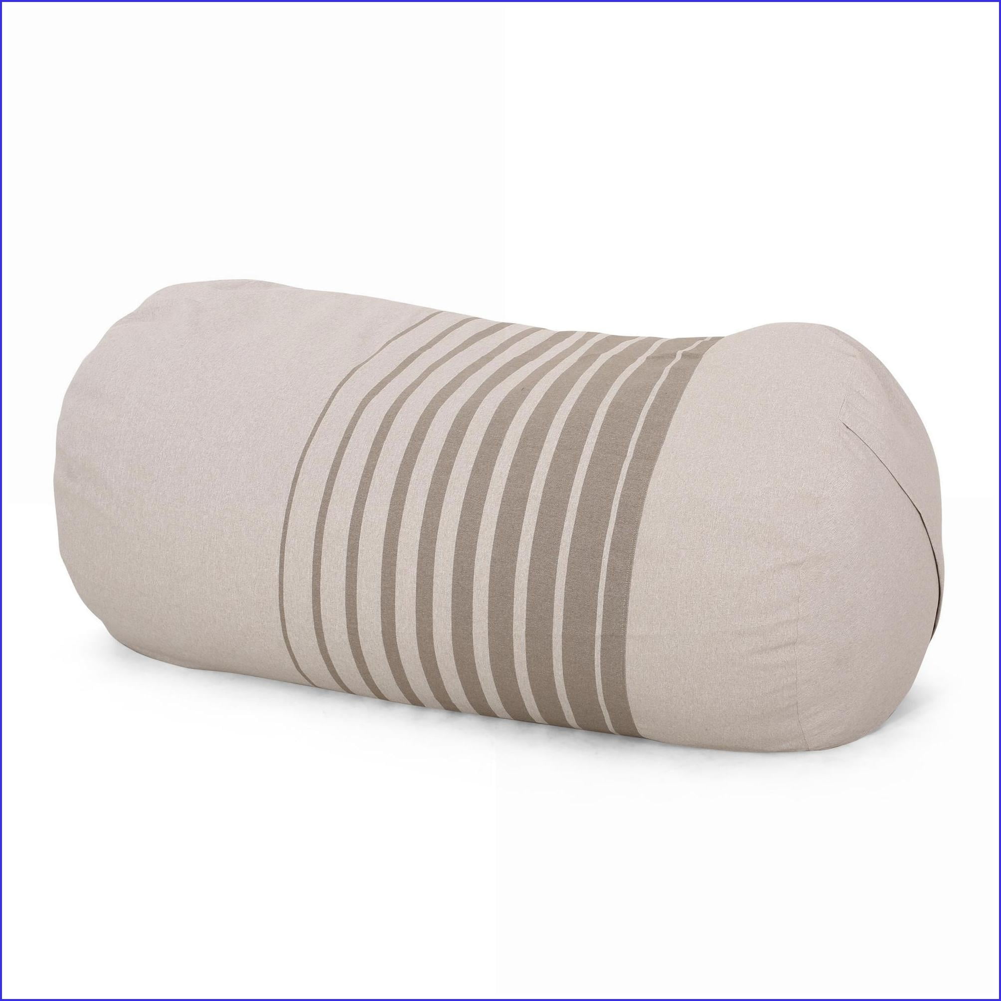 6.5ft Cylindrical Bean Bag Chair for Adults – Natural with Light Brown Stripes | Elongated | Fabric