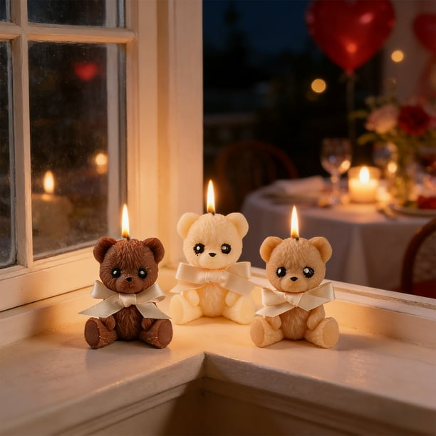 Adorno de vela aromática de oso | Regalo de San Valentín | Cera de soja | Café, Caqui, Beige | 6,2x5x4cm | Decorativo, Portátil | Centro de mesa | Objeto único de velas coleccionables