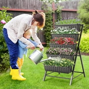 Funcid 4 ft Vertical Garden 5-Tier Raised Garden Bed Planter Box for Patio Balcony Flower Herb Freestanding Garden Planter Black, 26×22.75×45