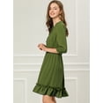 thumbnail image 4 of INSPIRE CHIC Robe Évasée Smockée à Ourlet Volanté Manches 3/4 pour Femmes, 4 of 6