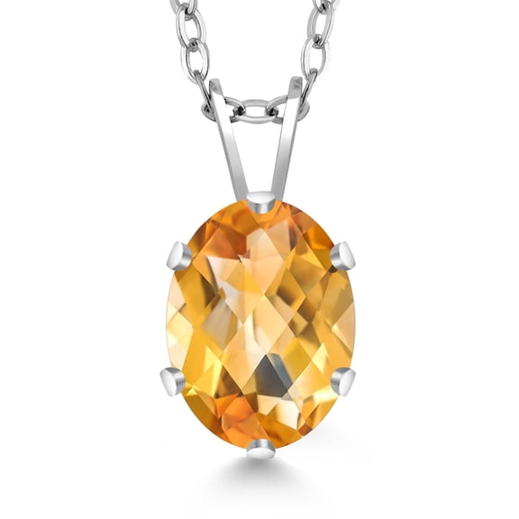 Gem Stone King 1.25 Ct Oval Checkerboard Shape Yellow Citrine 925 Sterling Silver Pendant