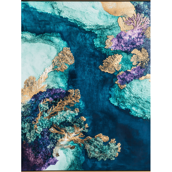 Ocean Coral Gold Leaf Canvas Wall Art,Perfect for Living Room,Bathroom,Office and Hallway Decor.