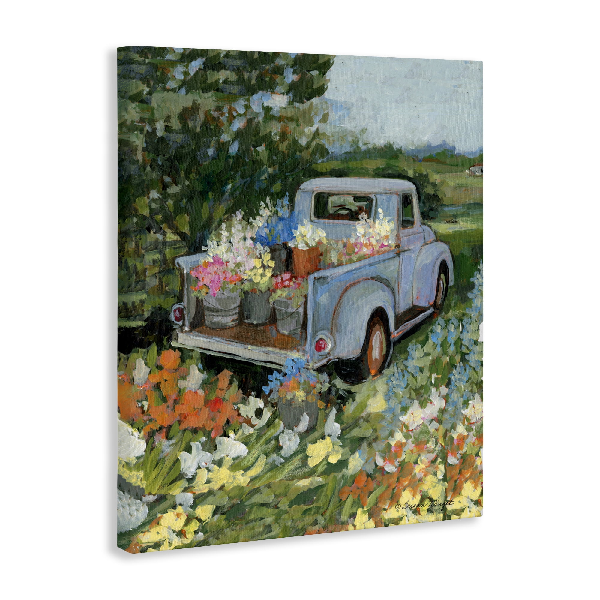 Stupell Industries Truckin' Field with Flowers Canvas Wall Art, design by Susan Winget