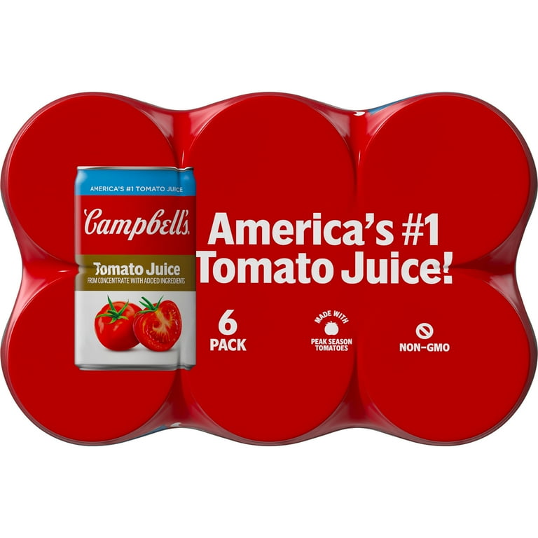 Campbell's 100% Tomato Juice, 5.5 fl oz Can, Pack of 6, Vegetarian