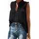 thumbnail image 1 of Luxtrada - Camiseta sin mangas para mujer, estilo informal, elegante, con fruncido, holgada, con botones, cuello alto, color liso, con volantes, talla grande, blusa de verano (negro, M), 1 of 7