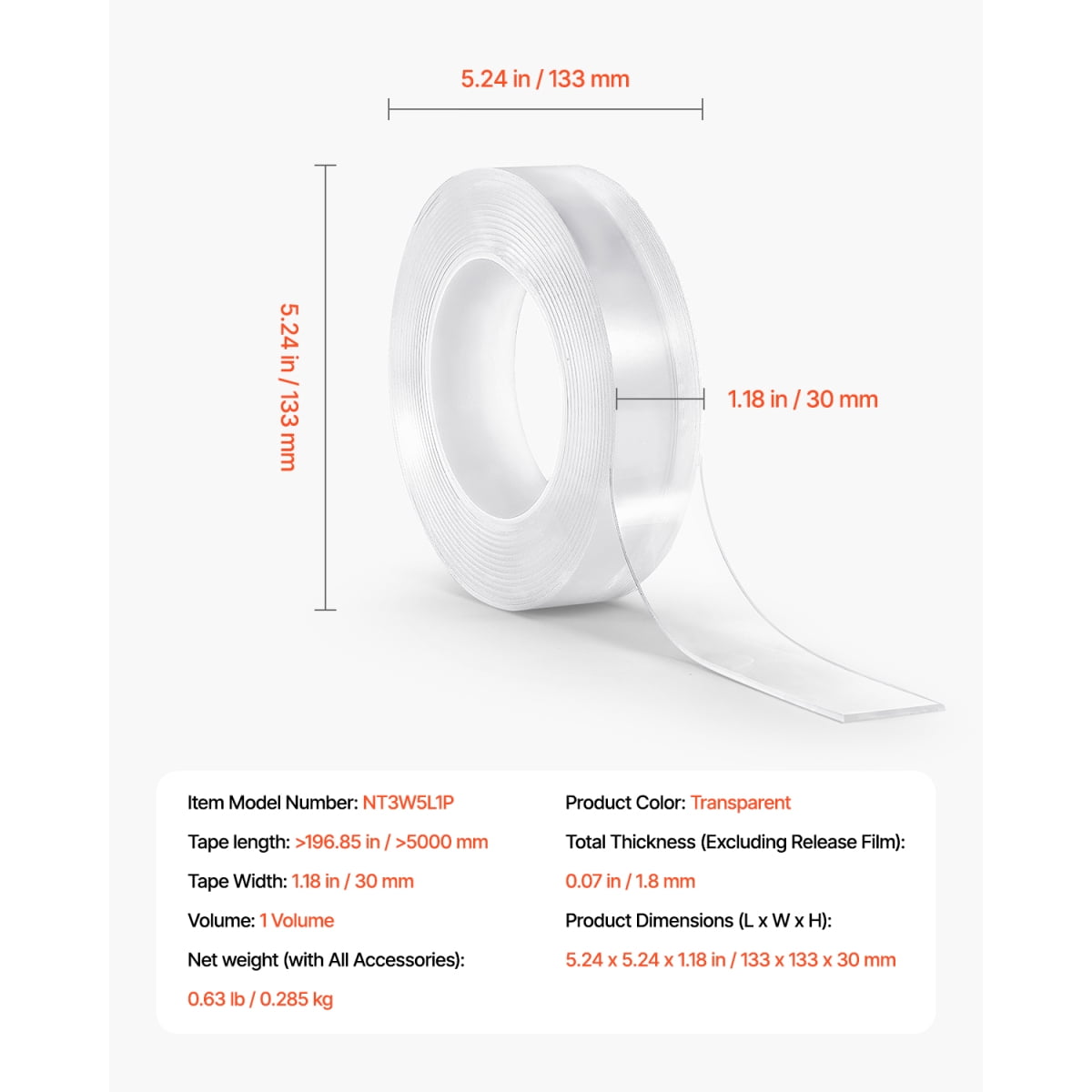 16 ft Heavy Duty Nano Double Sided Tape Strong Adhesive Reusable Clear Mounting Tape Removable Poster Picture Hanging Strips for Home Office Car Outdoor Use