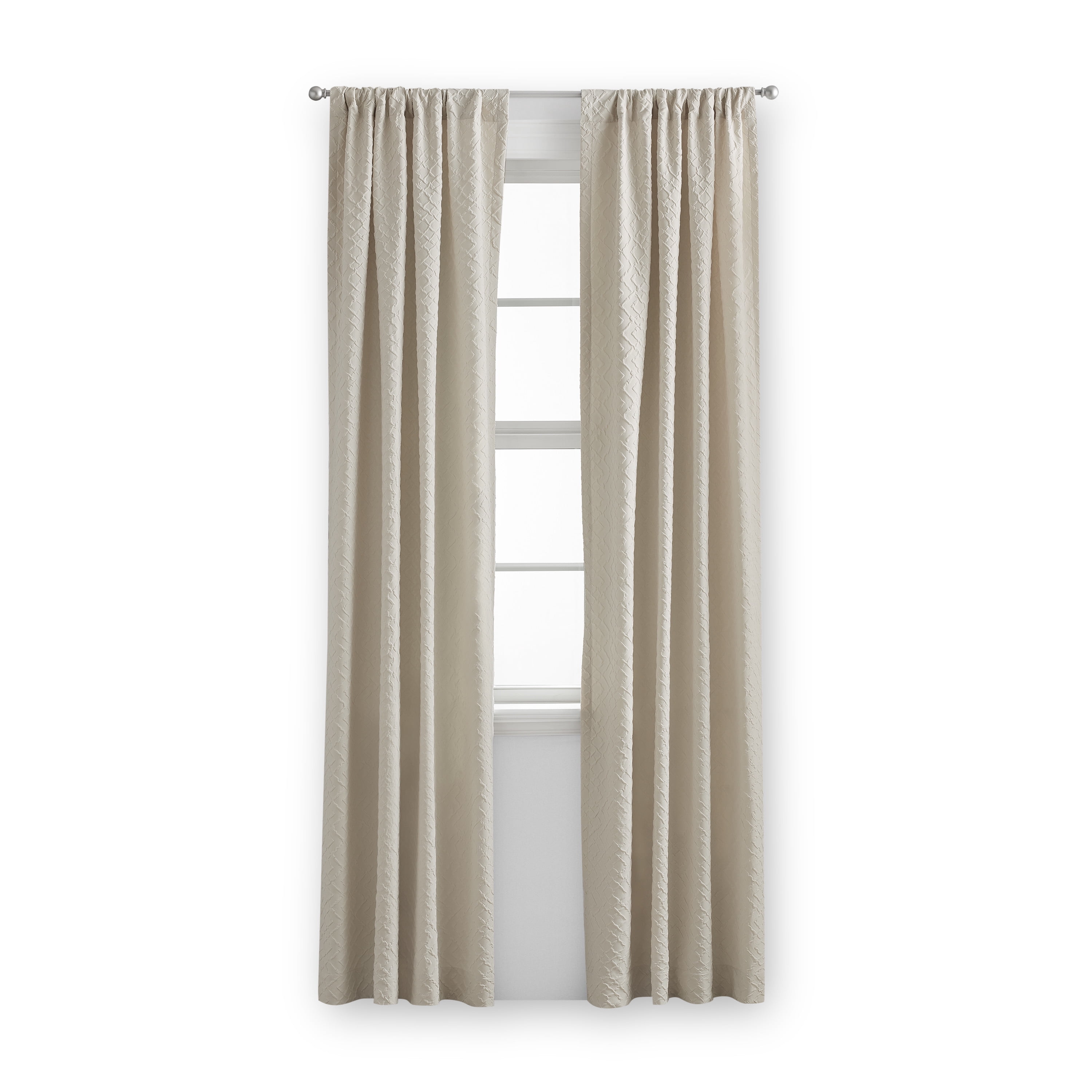 Mainstays Microsculpt Geo Zig Zag Rod Pocket Curtain Pair, Set of 2, Beige, 37" W x 63"L
