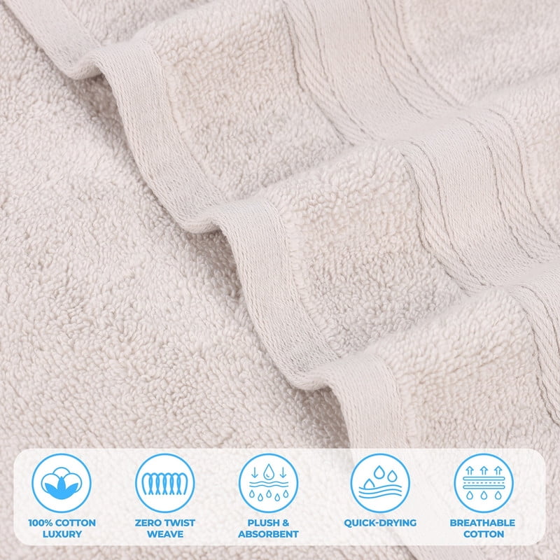 Superior Belmont 8 Piece Zero Twist Towel Set, Ultra Soft Cotton Towels, Silver