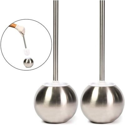 Juvale 2 Pack Modern Deluxe Stainless Steel Bathroom Toilet Cleaning Brush with Holder